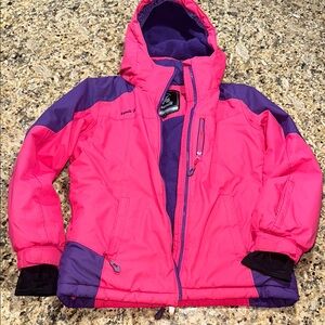 Kamik Vibrant Pink & Purple Kids Puffer winter coat, ski coat.